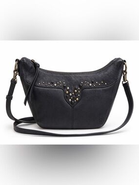FRYE Melissa Studded Zip Crossbody Bag Leather Black/Charcoal Longhorn Western